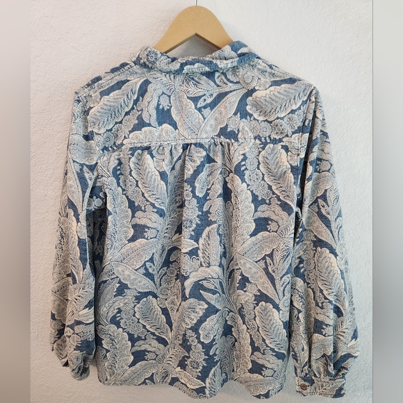 🔵 Anthropologie Pilcro Blue Paisley Sigourney Corduroy Buttondown Blouse Top - Picture 3 of 4